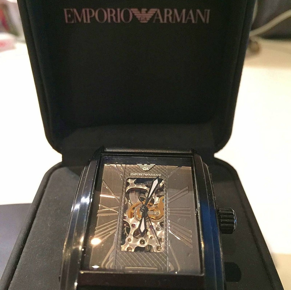Emporio Armani Meccanico Black Rectangular Dial Silicone Strap Automatic Watch - Picture 6 of 15